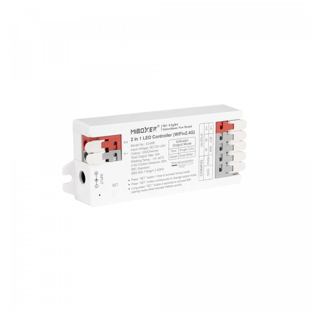 Controllore di strisce LED 2-in-1 monocolore - CCT - 12/24V DC - 2,4GHz+ WiFi - Mi Boxer - E2-WR