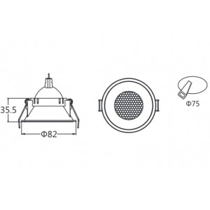 Inbouwdownlight Ø75mm MR16, GU10 laag UGR