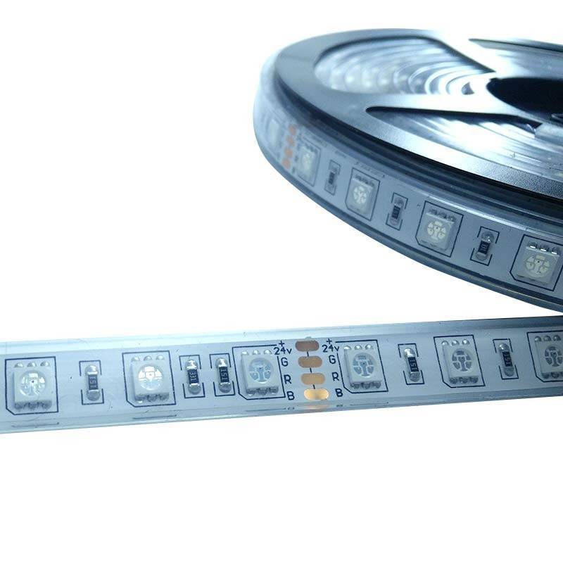 24V-DC 72W RGB Geplastificeerde LED Strip IP67