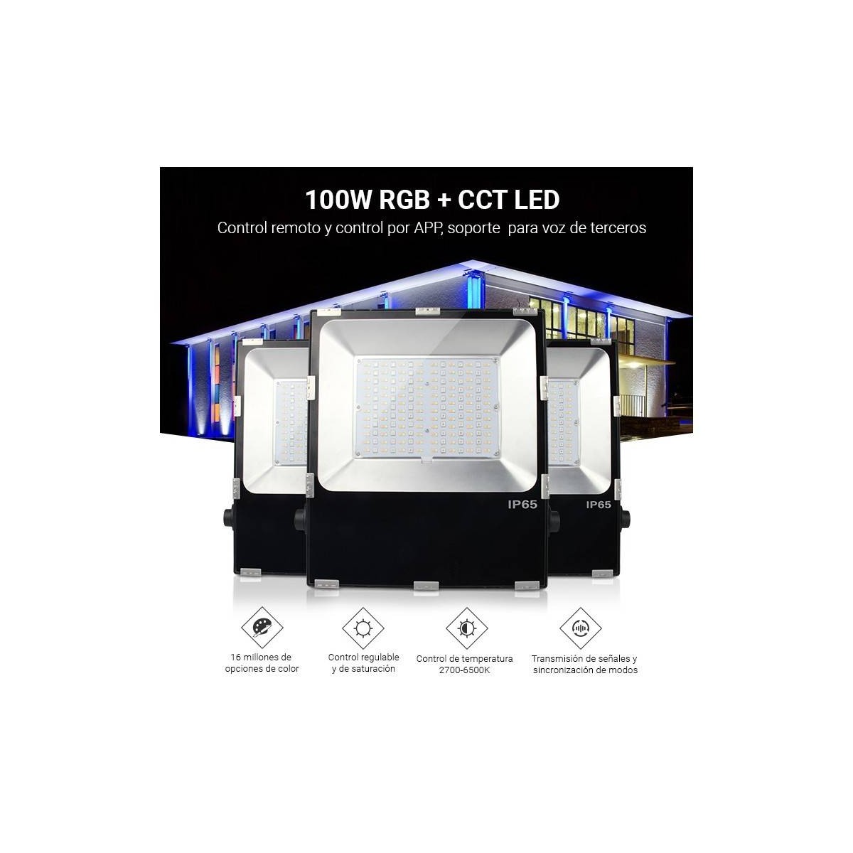 LED RGB+CCT 50W 4200lm RGB+CCT 50W - RF- en WiFi-sturing - IP65 FUTT02