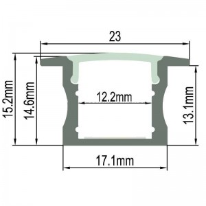 Geëxtrudeerd aluminium profiel voor uitsparing 23x15mm (Bar 2ml)