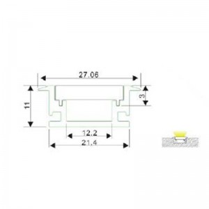 Aluminium profiel 27x11mm voor inbedding in waterdichte vloer (Bar 2ml)