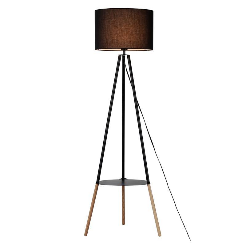 Staande lamp met driepoot of tafel "Mandí" in Scandinavisch zwart hout