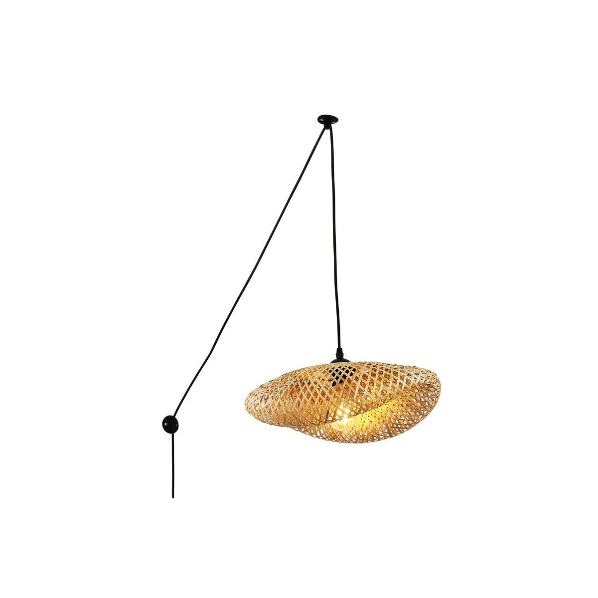 Rieten hanglamp met fitting "Vimet".