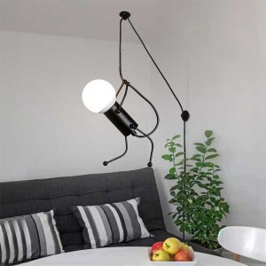 Zwarte hanglamp in Scandinavische stijl voor plafond in slaapkamer met lang snoer en stekker