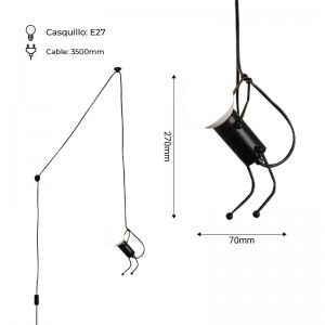 Zwarte hanglamp in Scandinavische stijl voor plafond in slaapkamer met lang snoer en stekker