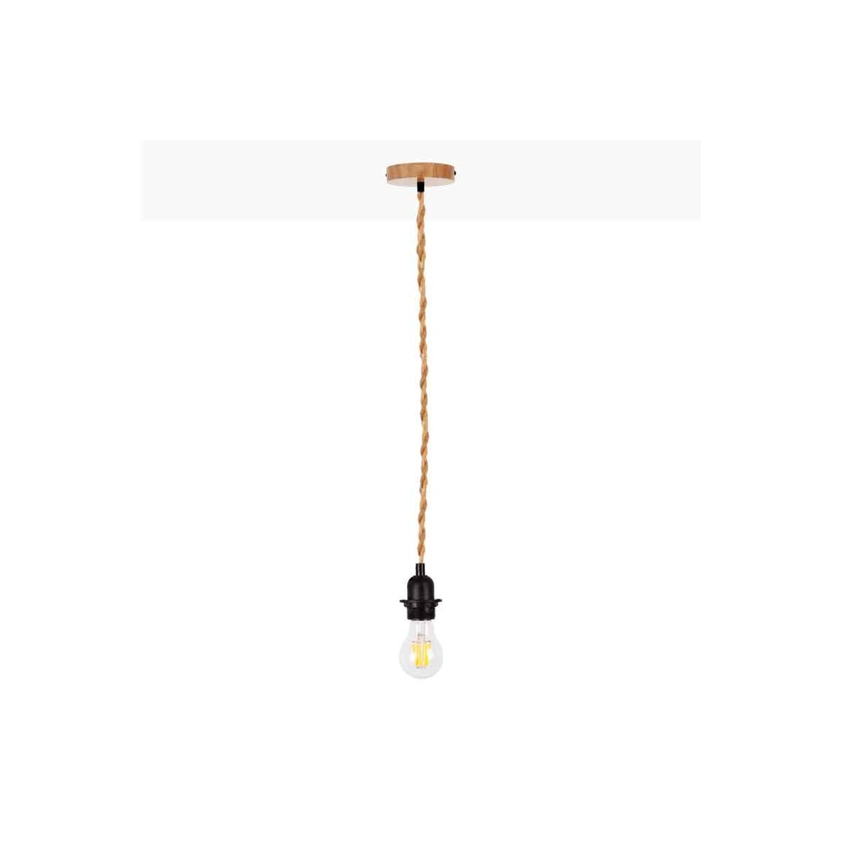 Houten en touw hanglamp voor lamp E27 130cm