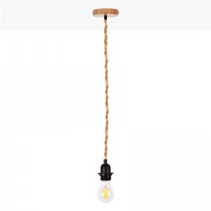 Houten en touw hanglamp voor lamp E27 130cm