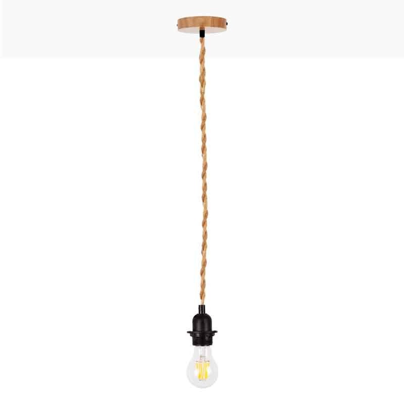 Houten en touw hanglamp voor lamp E27 130cm