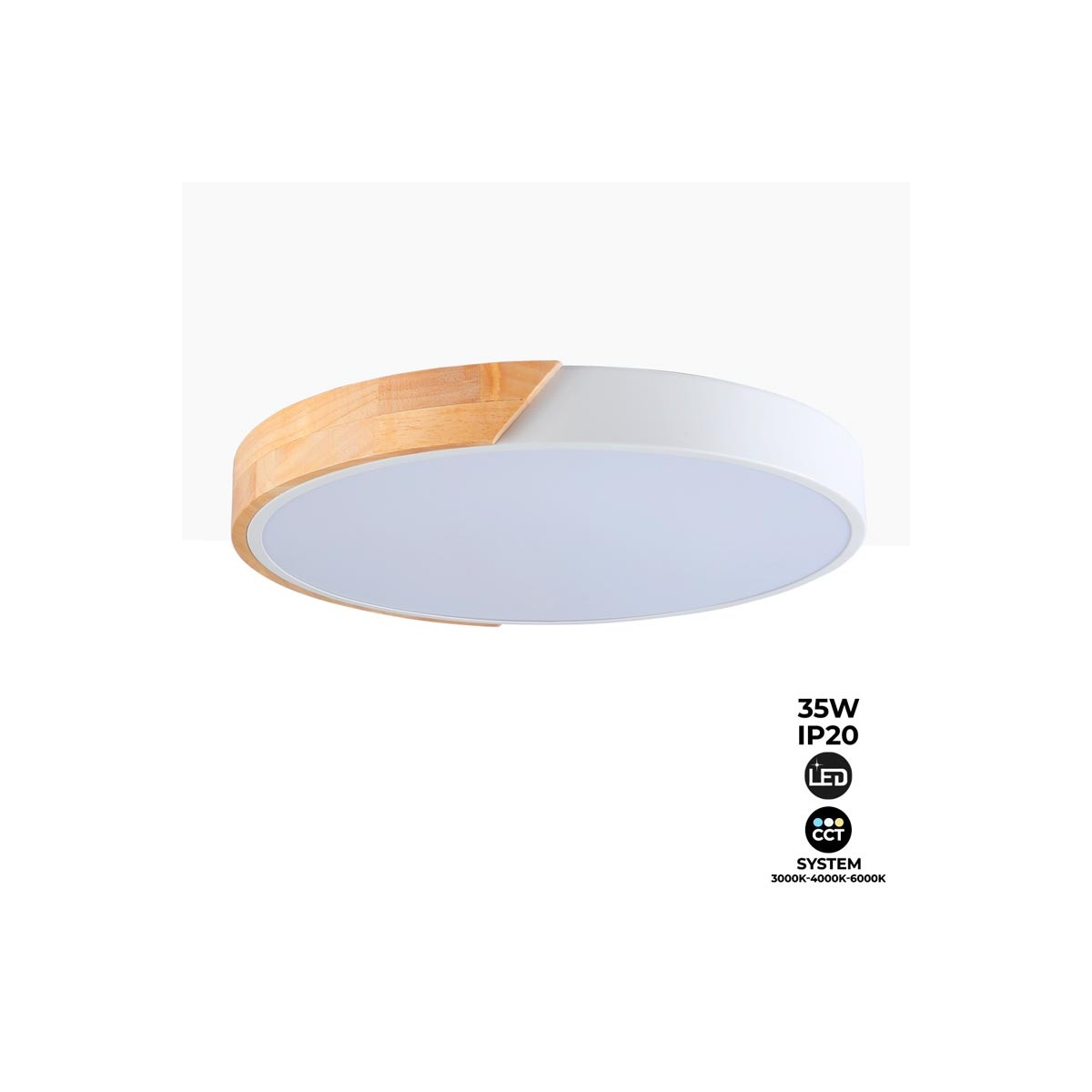 Plafond LED Circulair 35W Wit en Hout CCT ø408x50mm