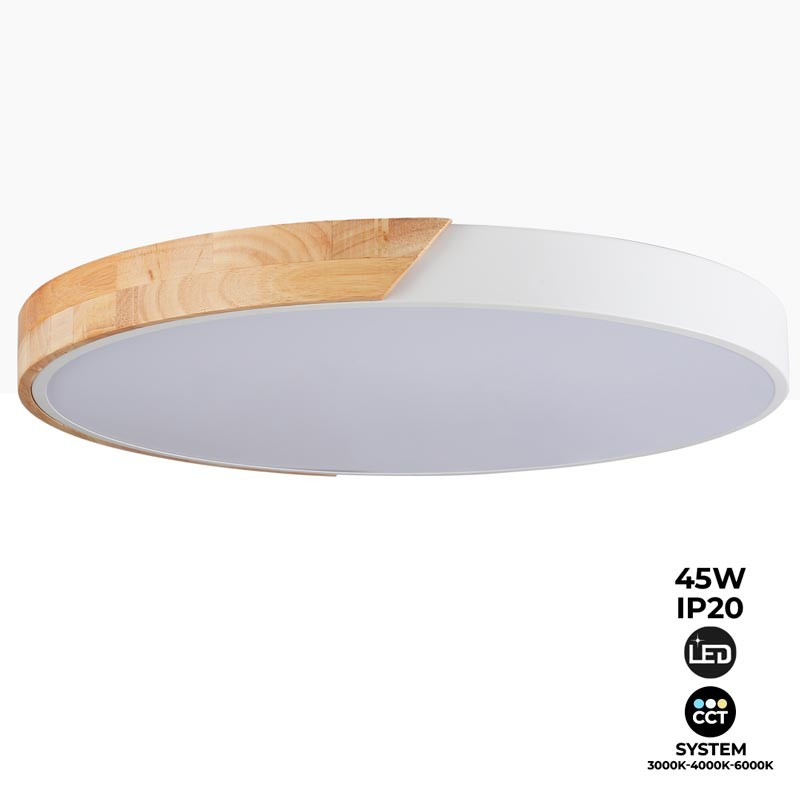 Wit en hout LED plafondlamp CCT ø508x50mm