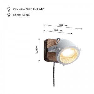 Vintage stijl industriële houten wandlamp met fitting en schakelaar "MOTT" Lamp inbegrepen