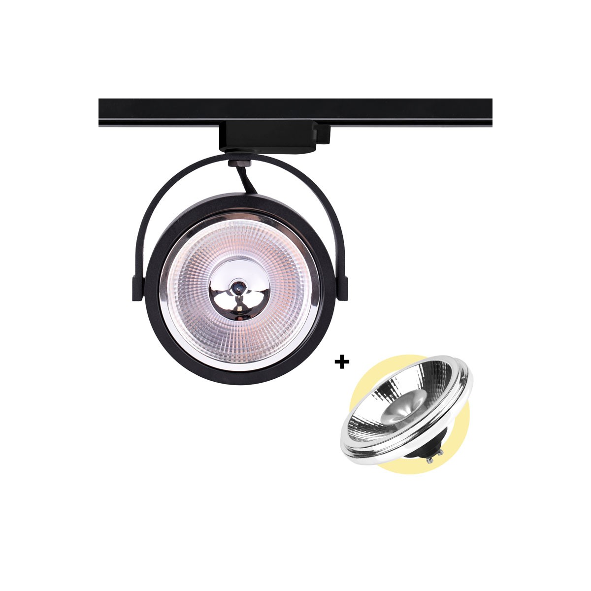 Set LED Track Spotlight Enkele Fase + LED-lamp AR111 GU10