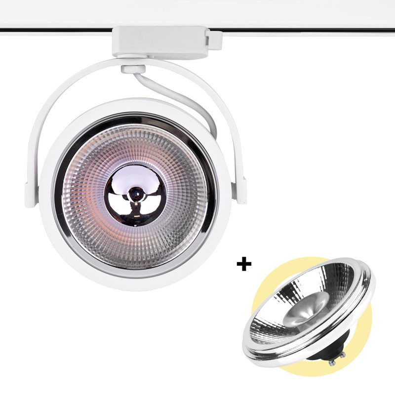 Set LED Track Spotlight Enkele Fase + LED-lamp AR111 GU10