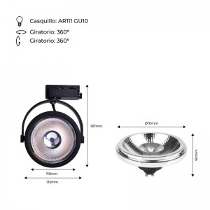 Set LED Track Spotlight Enkele Fase + LED-lamp AR111 GU10