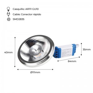 LED-lamp AR111 GU10 12W Dimbaar met externe driver Hoek 12°.