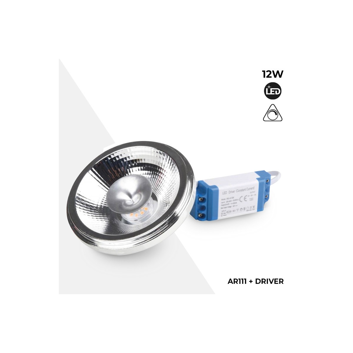 LED-lamp AR111 12W dimbaar met externe driver 12° hoek