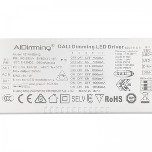 Dimbare DALI-driver 44.1W DC 9-42V Multistroom 700-1050mA