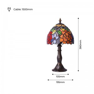 Tiffany geïnspireerde lamp met glazen decoratie en metalen voet