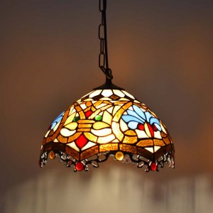 Tiffany geïnspireerde hanglamp met bloemenmozaïek in glas