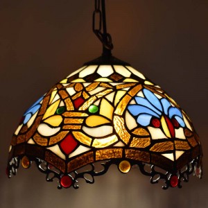 Tiffany geïnspireerde hanglamp met bloemenmozaïek in glas