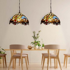 Tiffany geïnspireerde hanglamp met bloemenmozaïek in glas