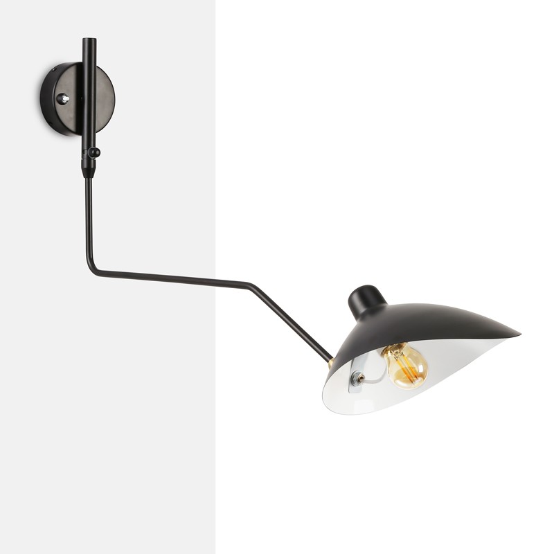 Zwarte wandlamp E27, geïnspireerd op Serge Mouille