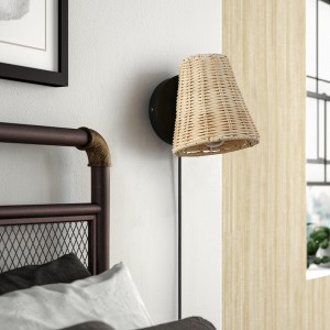 Rieten wandlamp met "Blind" stekker. E27