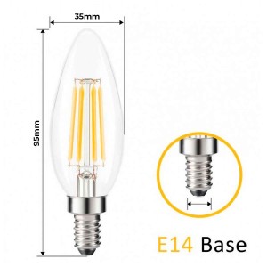 LED kaarslamp E14 C35 gloeidraad 5W transparant