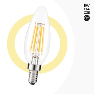 LED kaarslamp E14 C35 gloeidraad 5W transparant