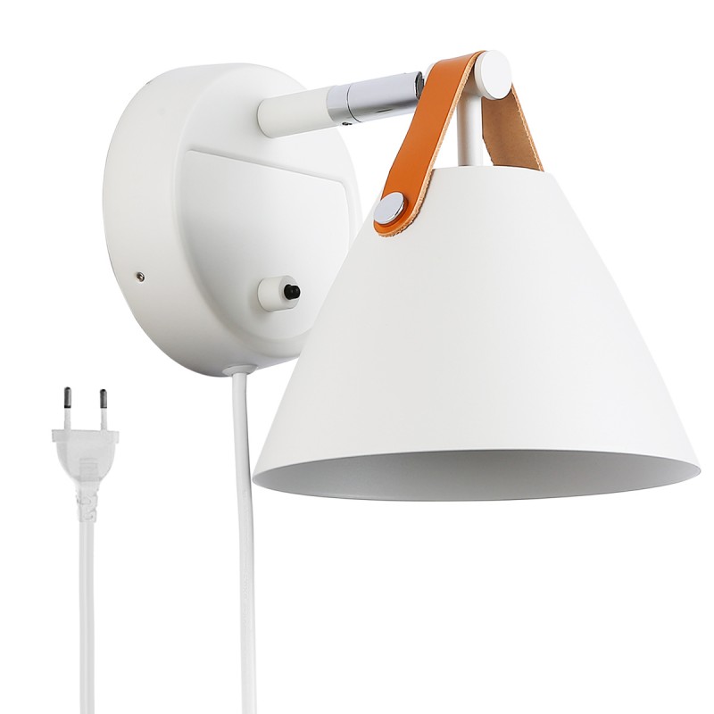 Leren wandlamp "Ellen" met kabel en schakelaar