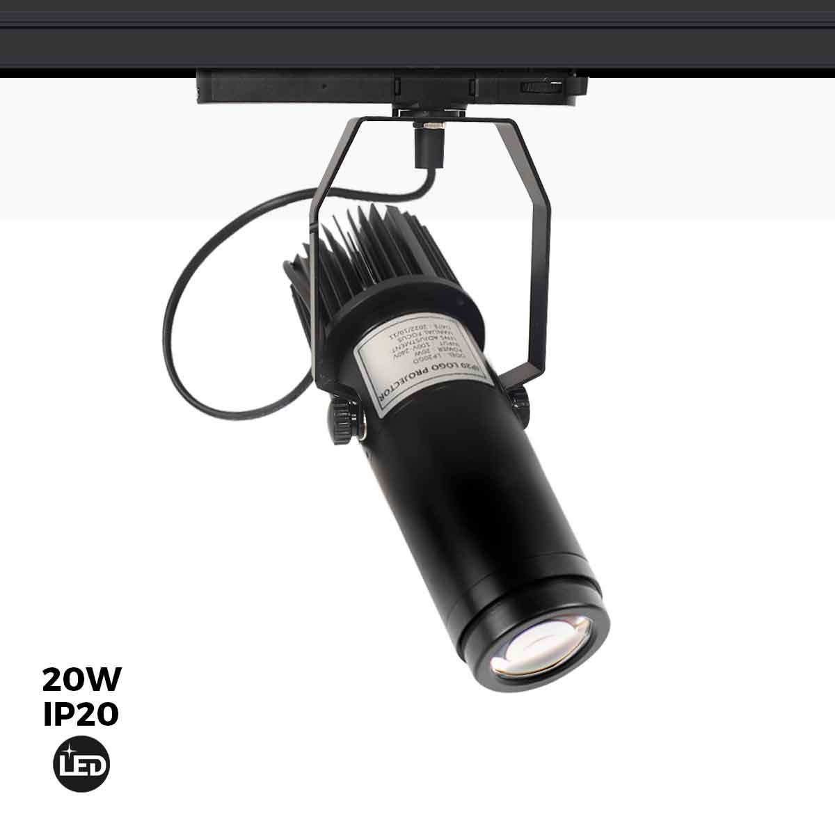 GOBO LED Logospot voor 3-fasen rail - 20W - 2200lm