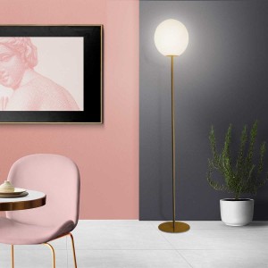 Vloerlamp E27 in goud chroom en opaline glas