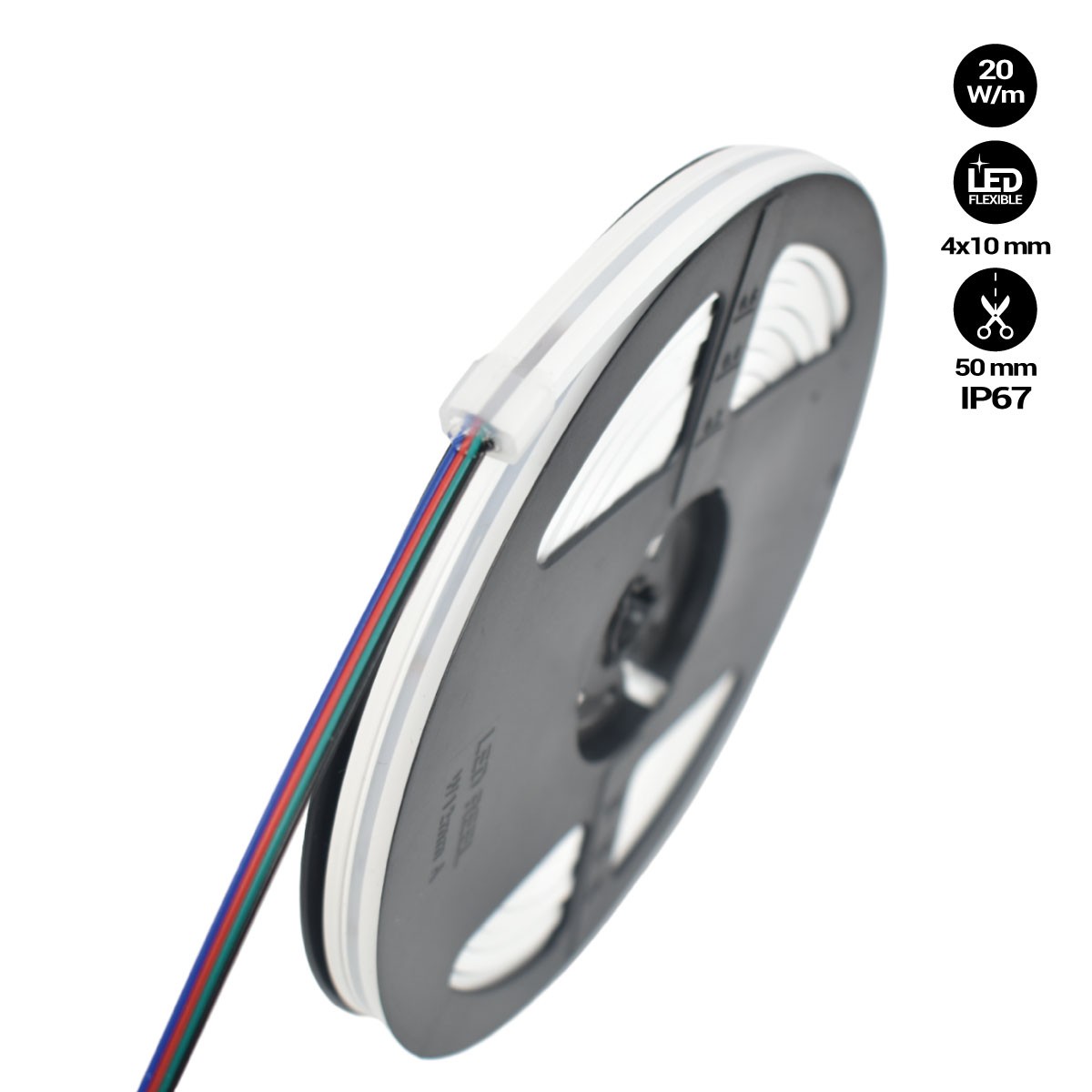 Flexibele RGB LED Neon - 24V/DC 4x10mm - 5 meter - Complete kit - IP67 - 20 w/m- Zijwaarts buigen