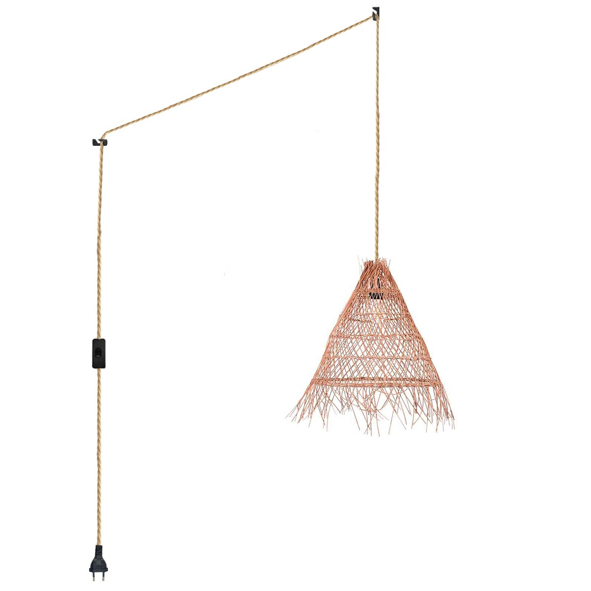 Rieten hanglamp met schakelaar en stekker "WILLOW".