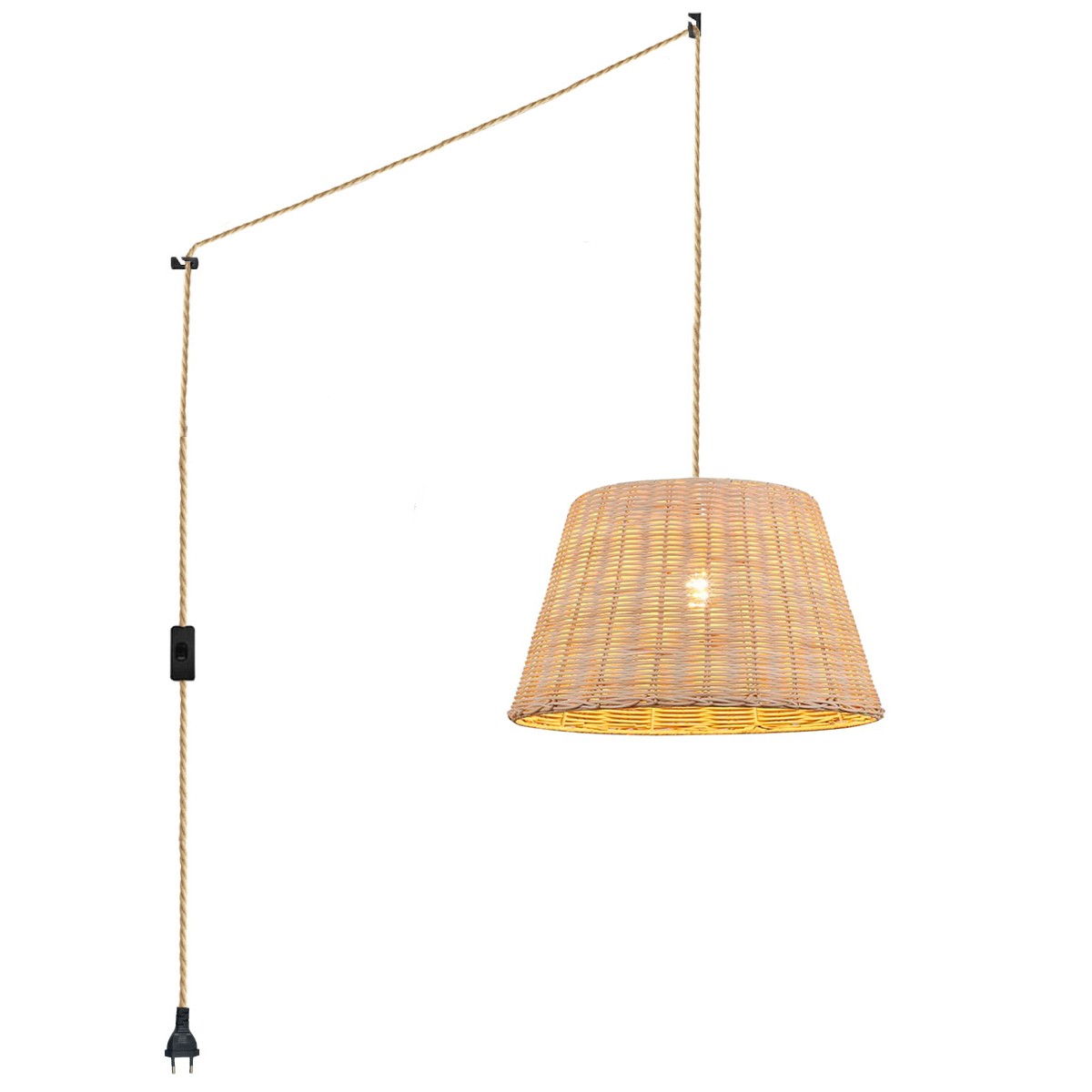 Rieten hanglamp met schakelaar en stekker "Hank".