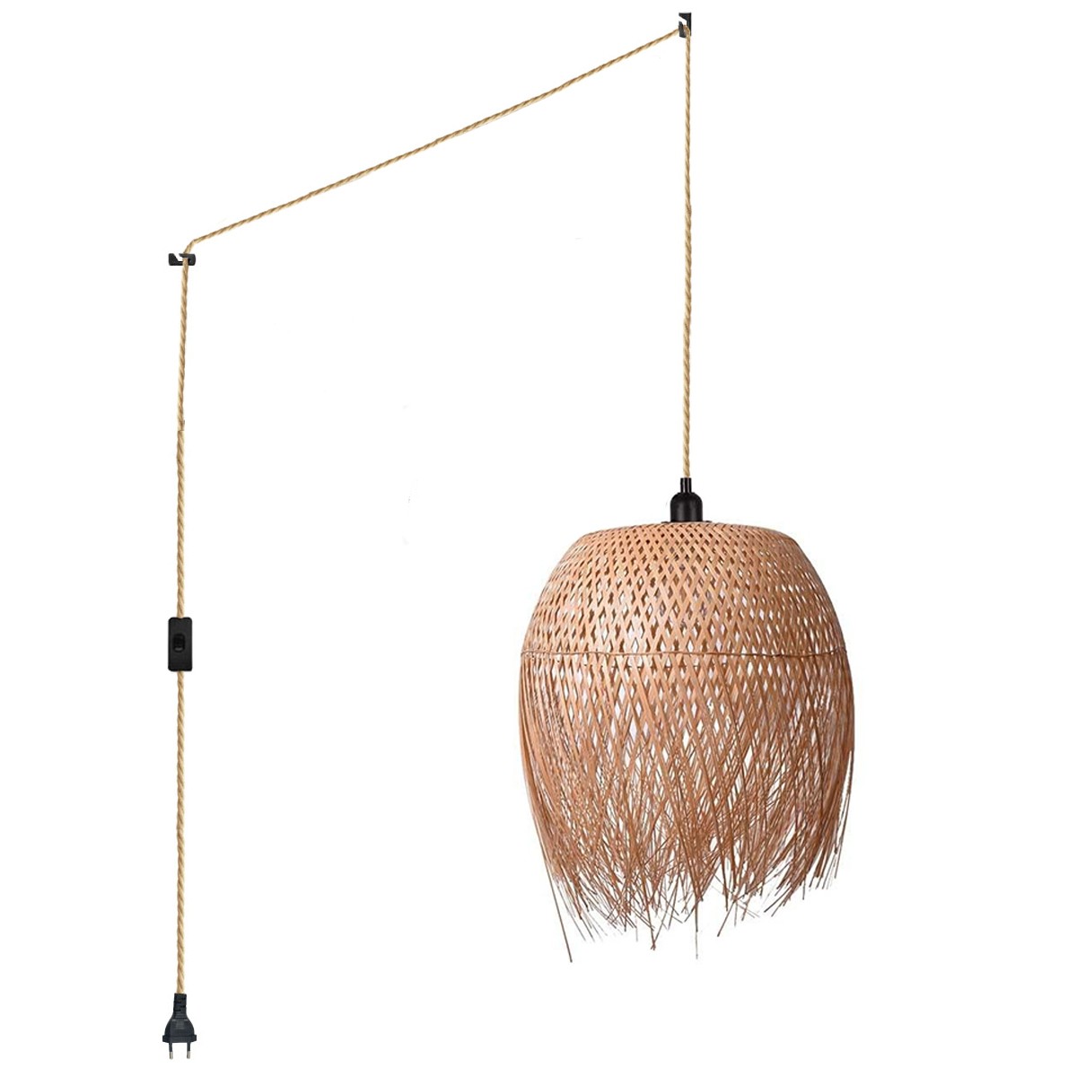 Rotan hanglamp met schakelaar en stekker "Java".