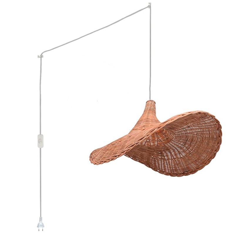 Rieten hanglamp met schakelaar en stekker "TIEN".