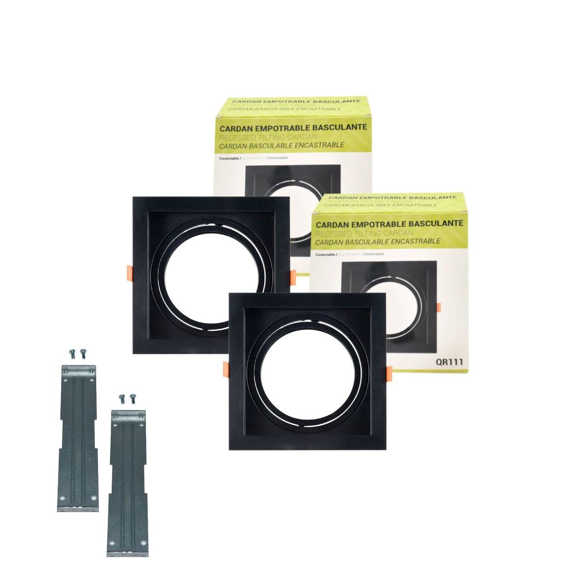 Kit 2 vierkante polycarbonaat cardanringen voor QR111 of AR111 gloeilamp