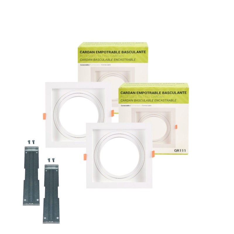 Kit x 2 - Vierkante kardan as downlight ring voor QR111 of AR111 lamp - Uitsparing 155 x 155 mm