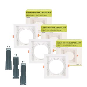 Kit 3 vierkante polycarbonaat cardanringen voor lamp QR111 of AR111-WIT