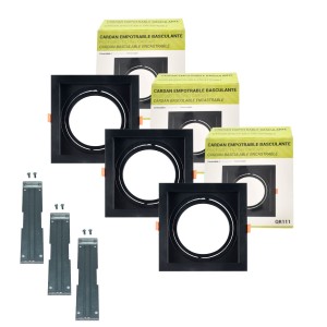 Kit 3 vierkante cardanringen van polycarbonaat voor QR111 of AR111 lamp-BLACK