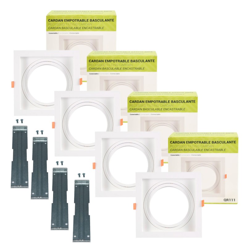 Kit 4 vierkante cardanringen van polycarbonaat voor lamp QR111 of AR111-WIT