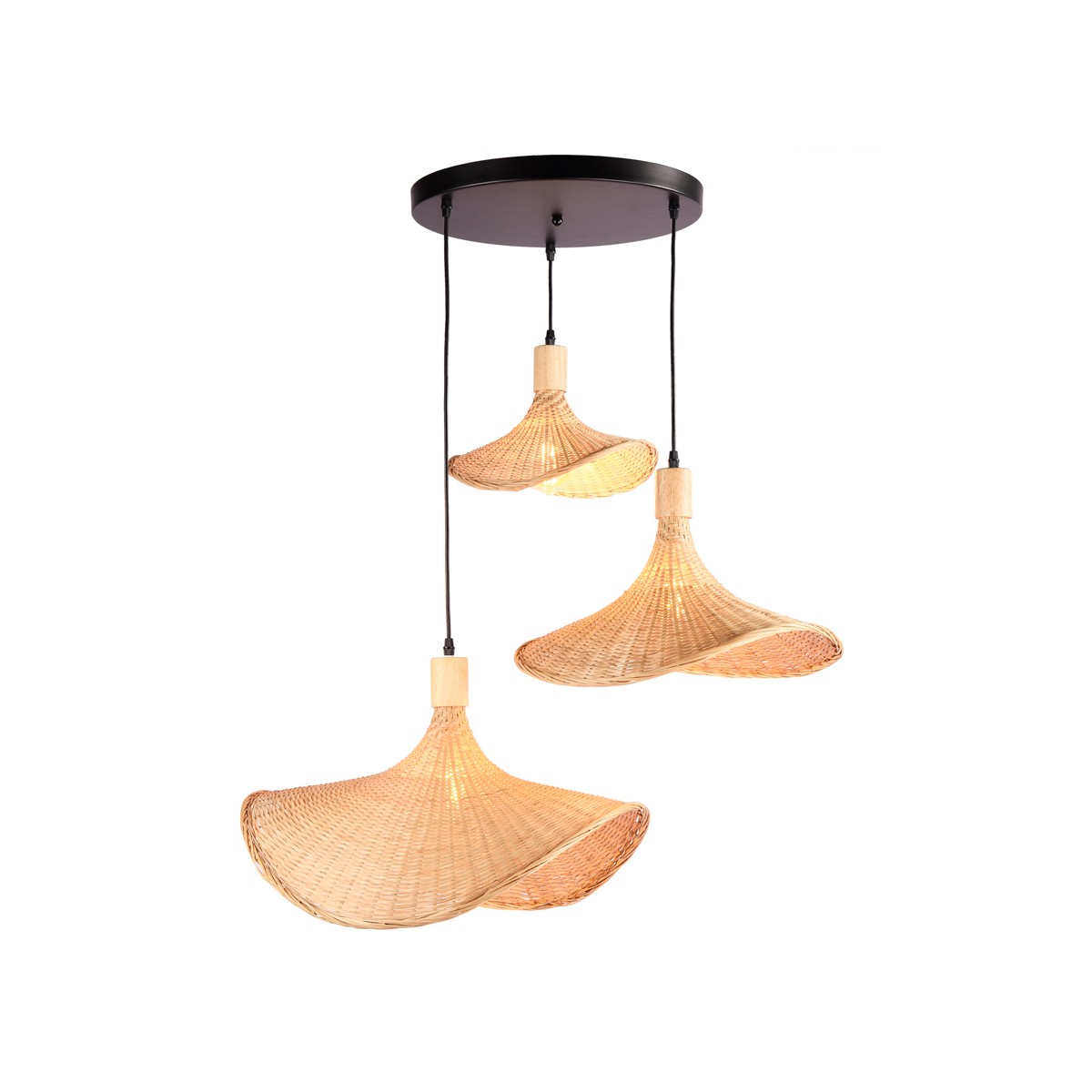 Drievoudige rieten hanglamp "Bellas 3" - 3xE27