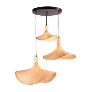 Drievoudige rieten hanglamp "Bellas 3" - 3xE27