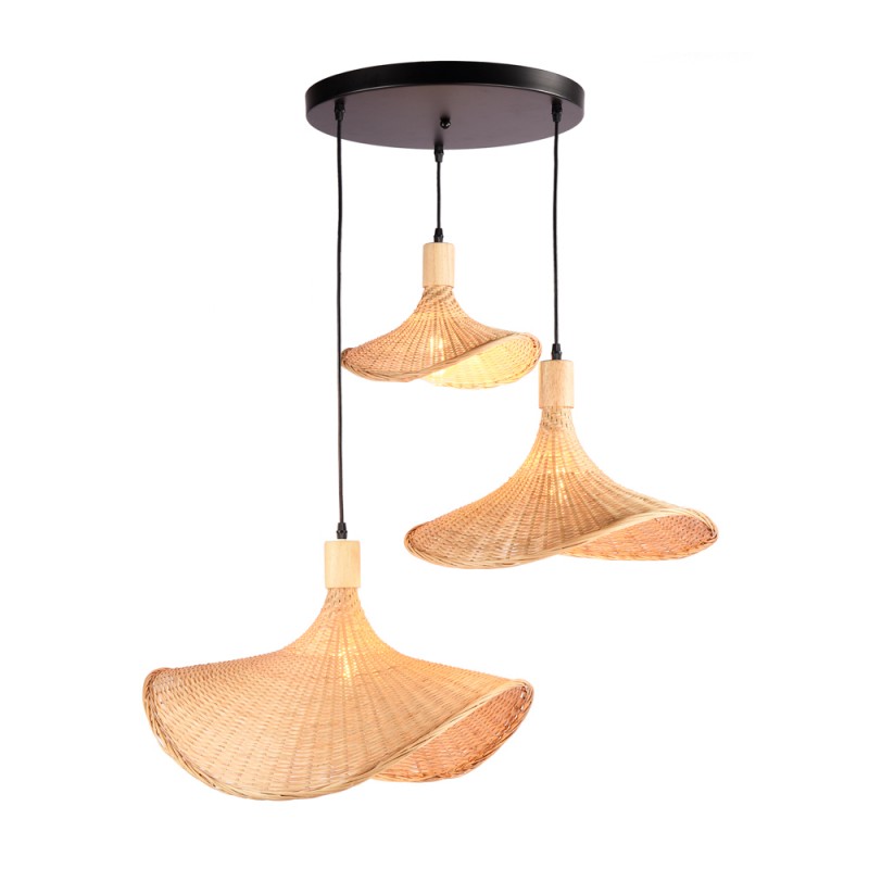 Drievoudige rieten hanglamp "Bellas 3" - 3xE27