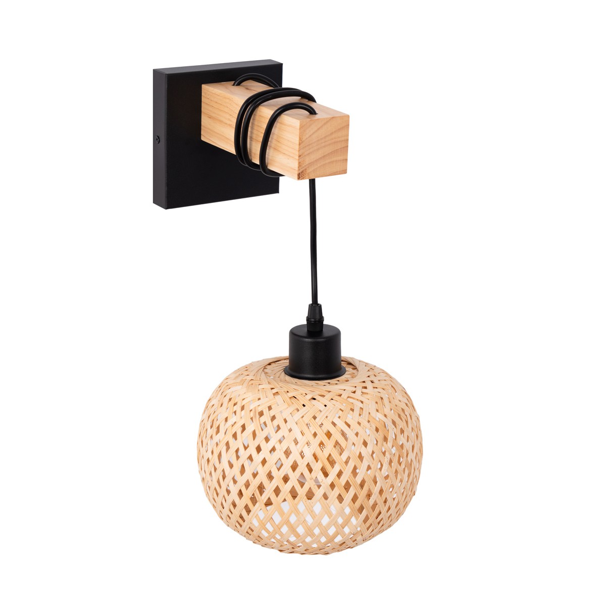 Shelley" wandlamp van hout en riet met fitting - E27