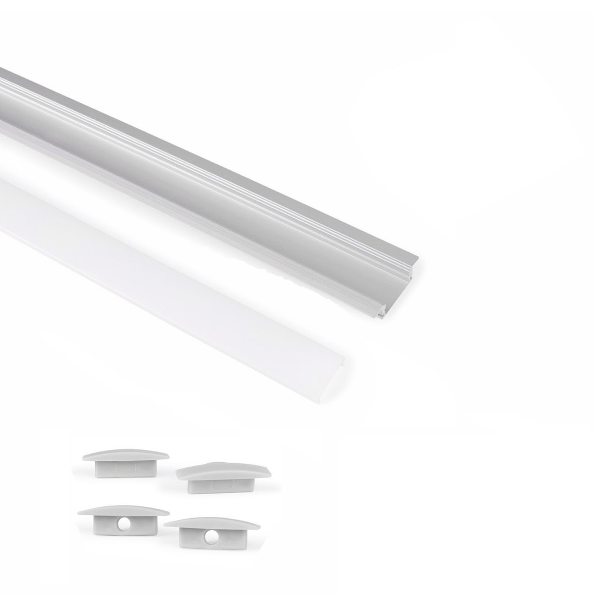 Aluminium inbouwprofiel met diffuser en 4 afdekkappen - LED-strip tot 12 mm - 2 meter