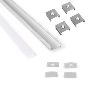 Aluminium oppervlakteprofiel met diffuser, 4 kapjes en 4 clips - LED-strip tot 12 mm - 2 meter