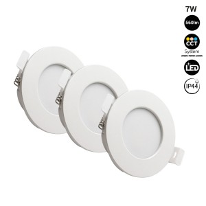 PACK X 3 LED waterdichte inbouwdownlight 7W IP44 met CCT-keuzeschakelaar Snede Ø 75 mm